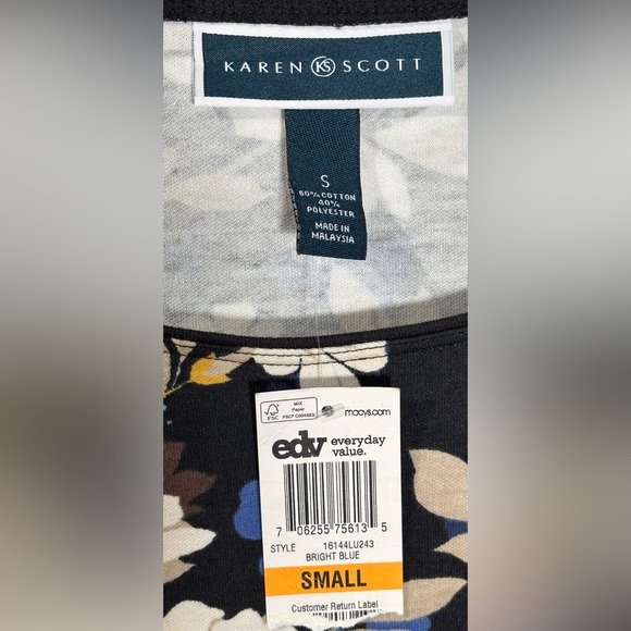NWT Karen Scott Women's S Floral Long Sleeve Top - Picture 4 of 5
